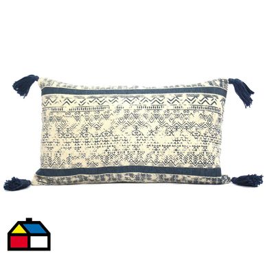 Cojn print tassel 30x50 cm ivory/azul