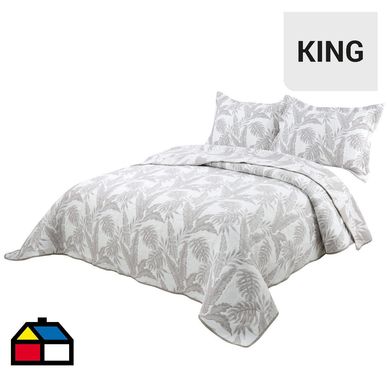 Colcha hojas king Beige y blanco