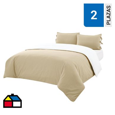 Funda plumn cotton lino 2 plazas beige