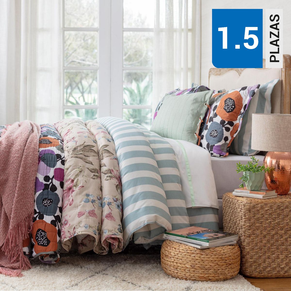 HOMY - Sábana 1.5 plazas 180 Hilos Blanco