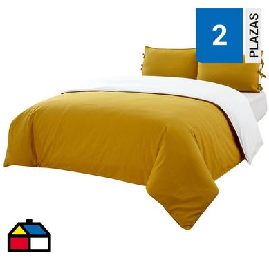Funda plumn cotton lino 2 plazas mostaza