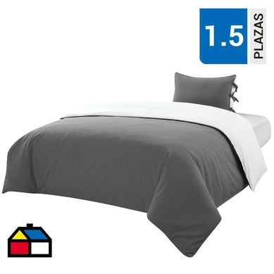 Funda plumn cotton lino 1,5 plazas gris