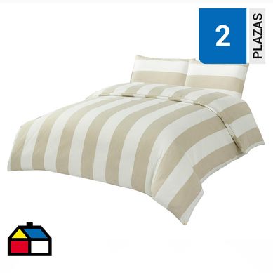 Funda plumn stripes 2 plazas beige