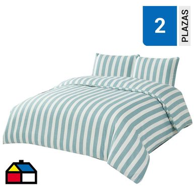Funda plumn stripes 2 plazas turquesa