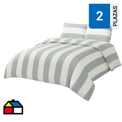 Funda plumn stripes 2 plazas gris.