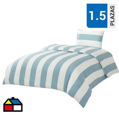 Funda plumn stripes 1,5 plazas celeste