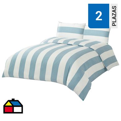 Funda plumn stripes 2 plazas celeste