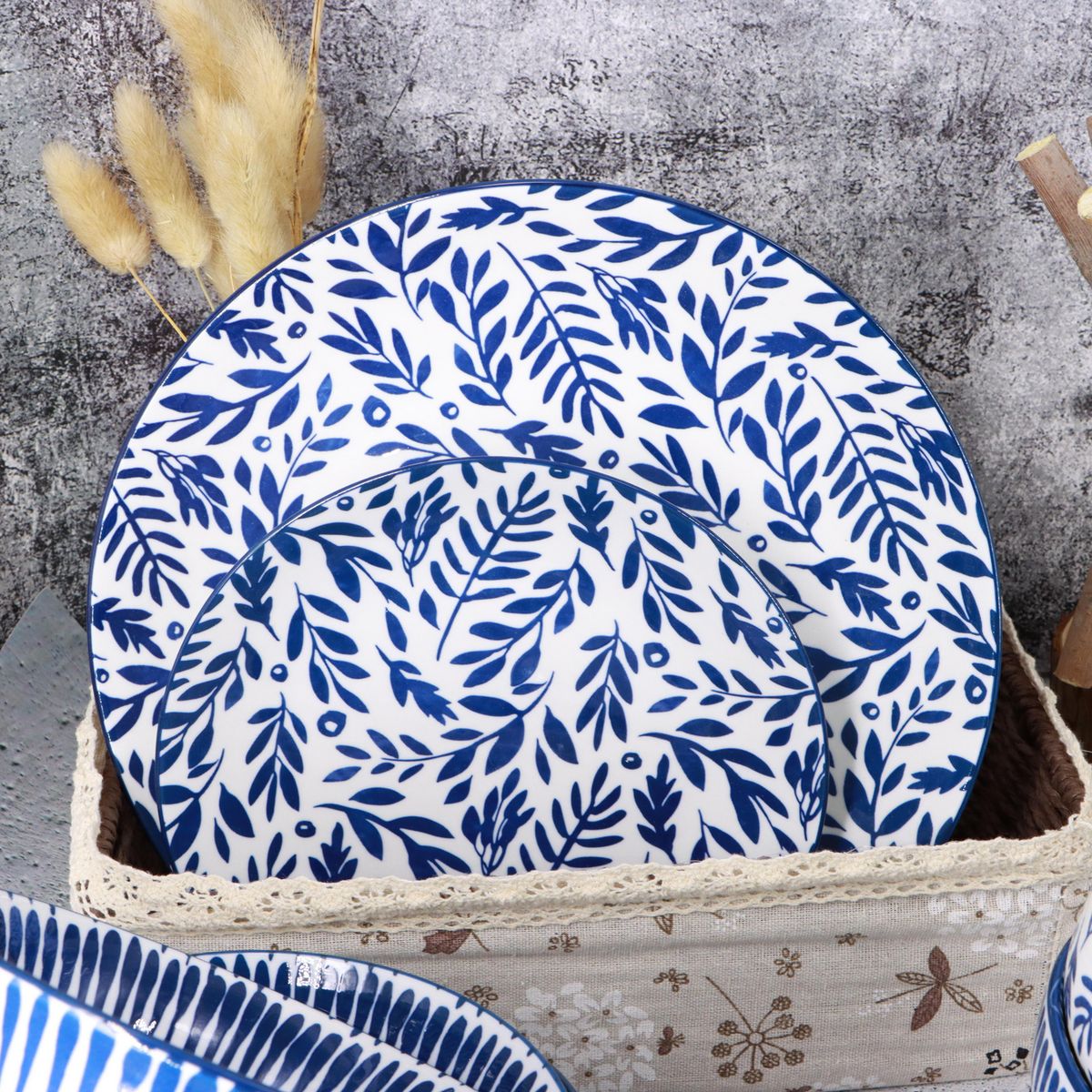 JUST HOME COLLECTION - Set Platos 19,5 cm 4 Piezas Cerámica Diseños Multicolor