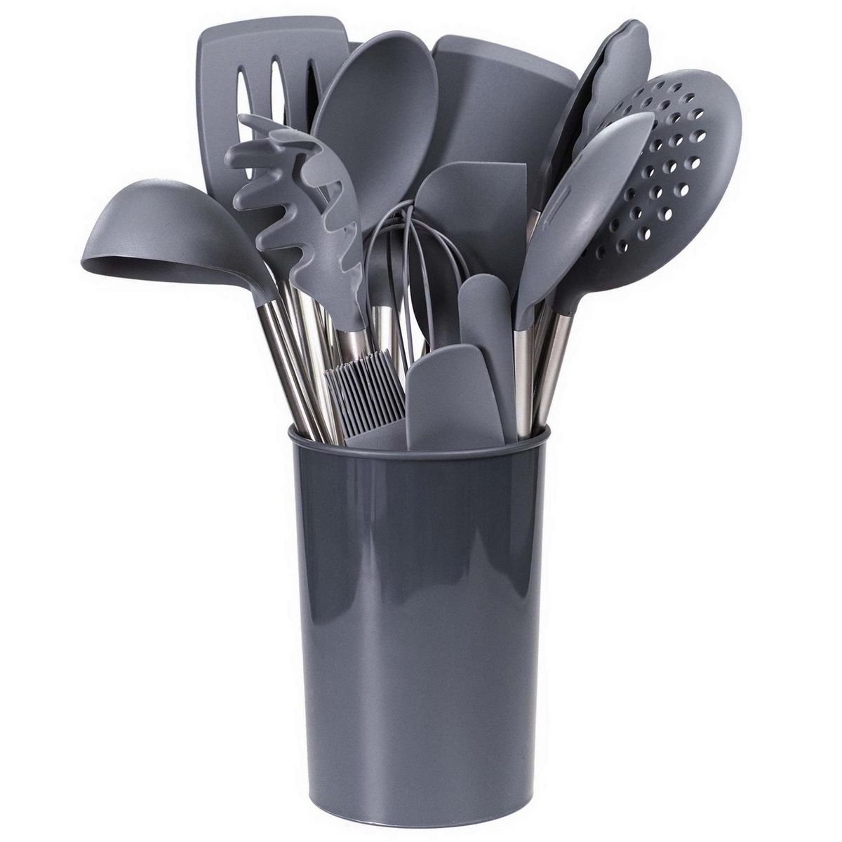 JUST HOME COLLECTION - Juego 15 utensilios gris acero inoxidable