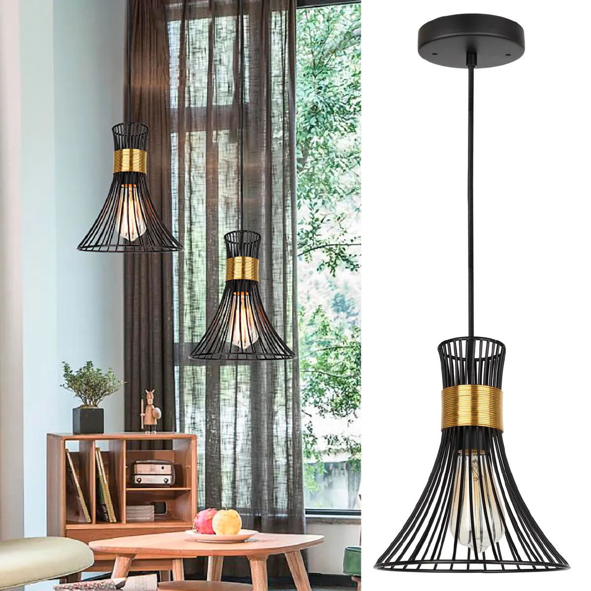 JUST HOME COLLECTION - Lámpara Colgante Cage Metal Negro