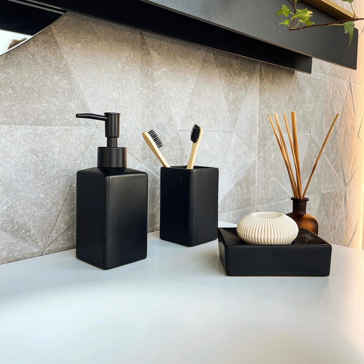 SPIRELLA - Dispensador Quadro 6.5x17.5x6.5 cm 0.3 l Negro