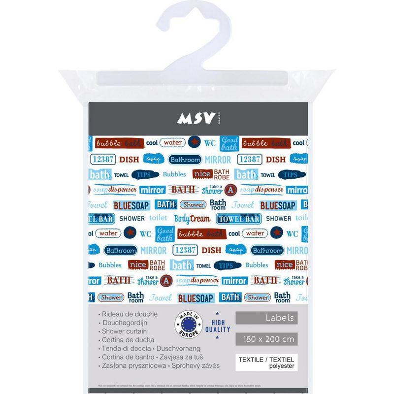 MSV - Cortina de baño labels 180x200 cm