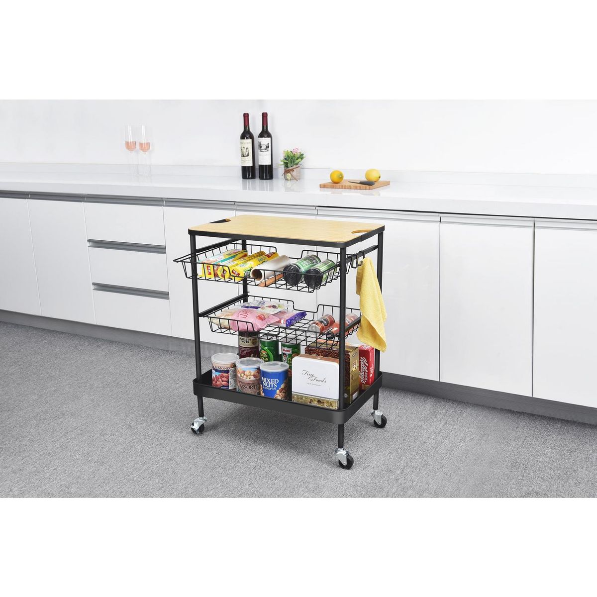 JUST HOME COLLECTION - Carro Organizador Cocina 40.5x79.5x60.5 cm Negro