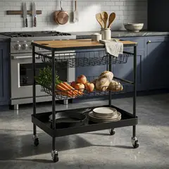 JUST HOME COLLECTION - Carro Organizador Cocina 40.5x79.5x60.5 cm Negro