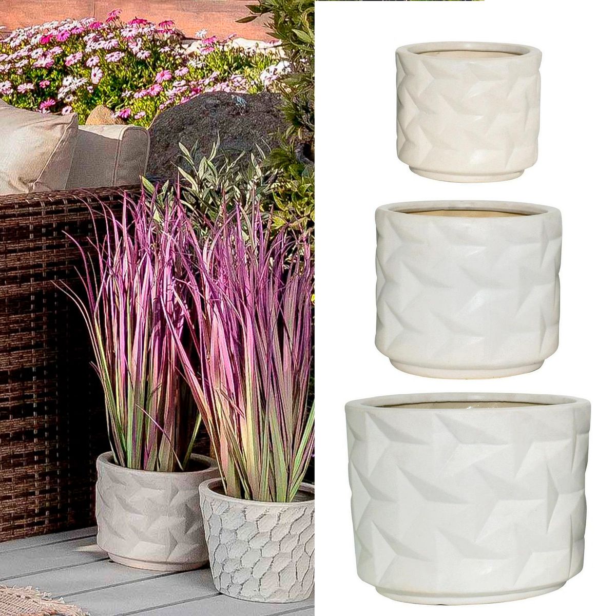 JUST HOME COLLECTION - Set 3 Maceteros Cerámica Mikonos Blanco