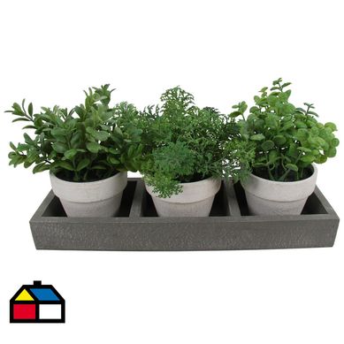 Set 3 plantas artificial con base madera 15 cm