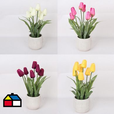 Arreglo tulipanes artificial con base 35 cm.