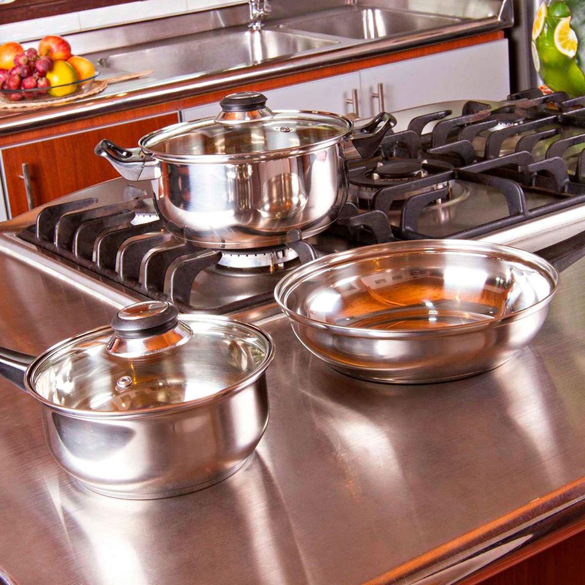 CASA BONITA - Batería de cocina 5 Piezas Acero inoxidable Gris