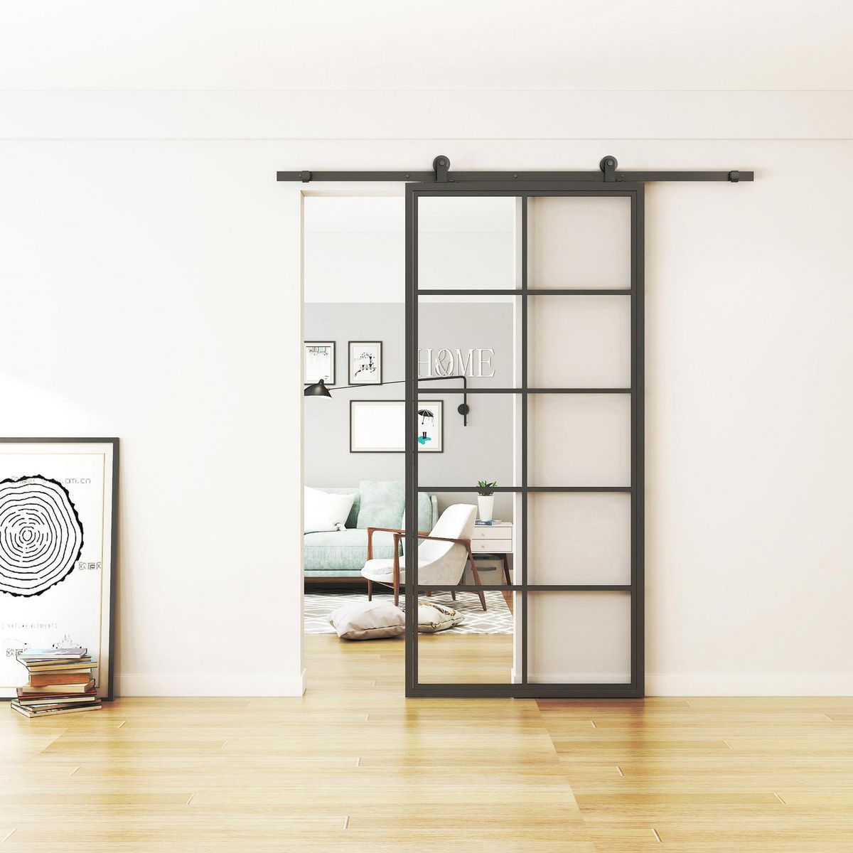 HOLZTEK - Kit Puerta Corredera Acero 83x204 cm Negro