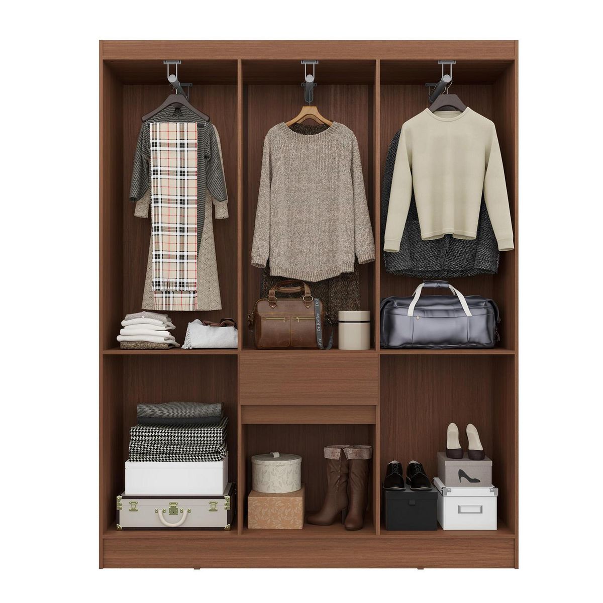 CASA BONITA - Clóset 6 puertas 1 cajón 138x37x174 cm nogal