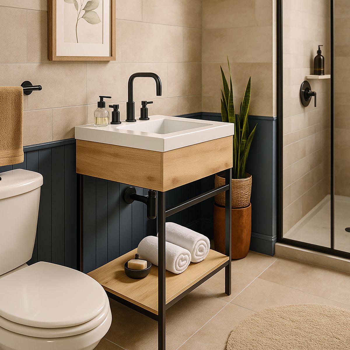 FIRPLAK - Mueble baño Godai con lavamanos 63x48cm / Estructura en acero