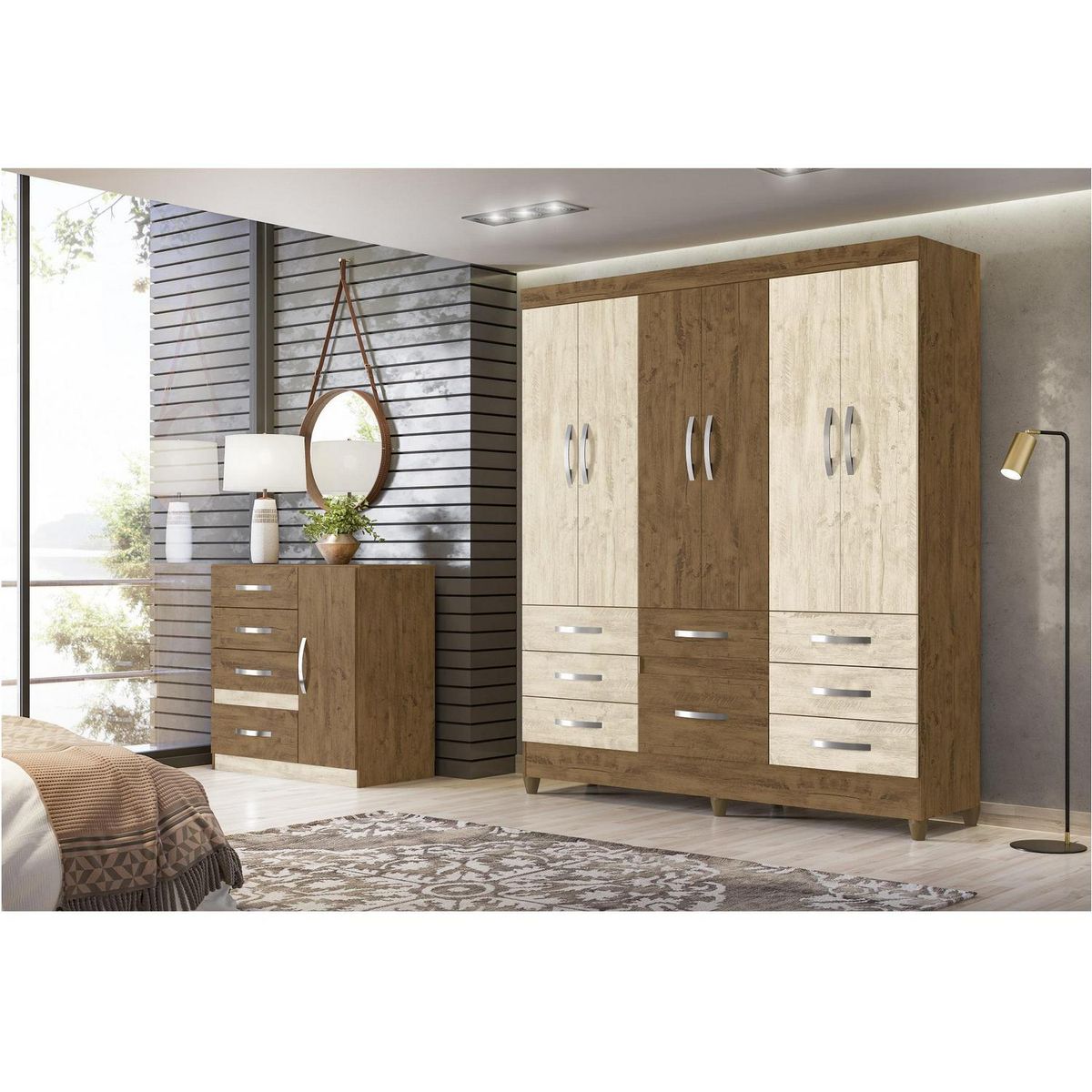 MOVAL - Clóset 6 Puerta(s) 8 Cajón(es) 5 Repisa(s) 177x204x47 cm Castaño/Avellana