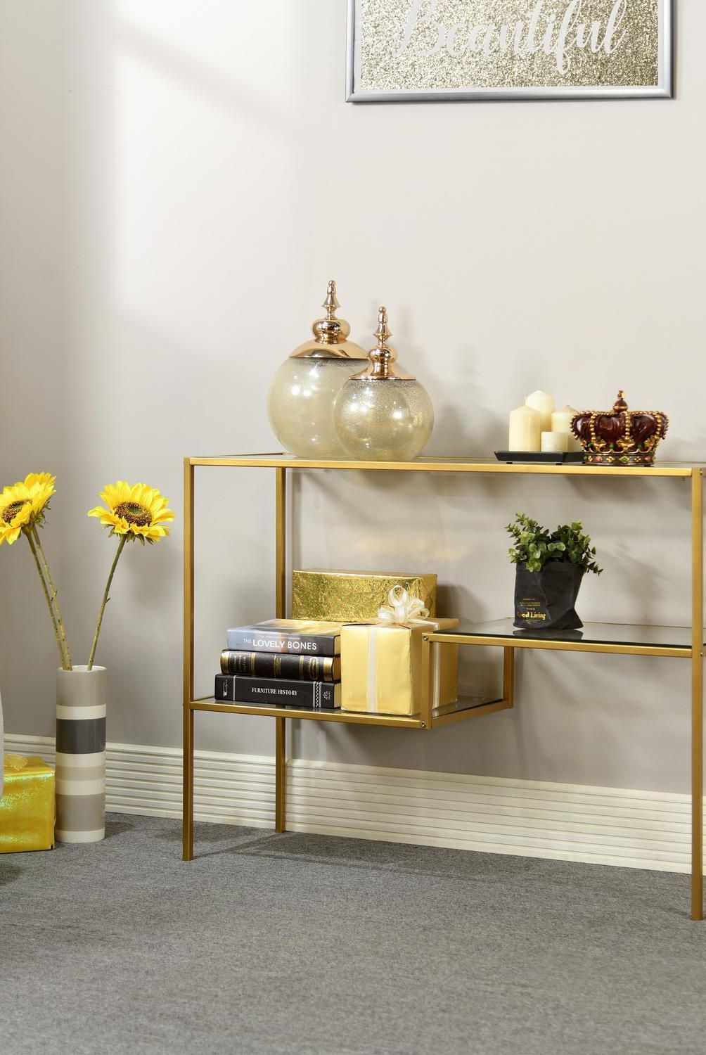 JUST HOME COLLECTION - Mesa Lateral Darrison Dorado 110x35x80 cm
