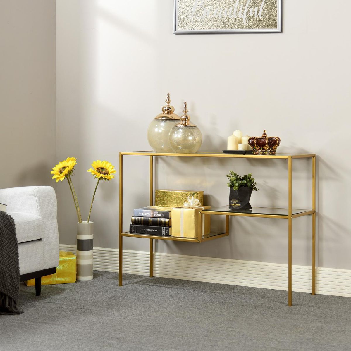 JUST HOME COLLECTION - Mesa Lateral Darrison Dorado 110x35x80 cm