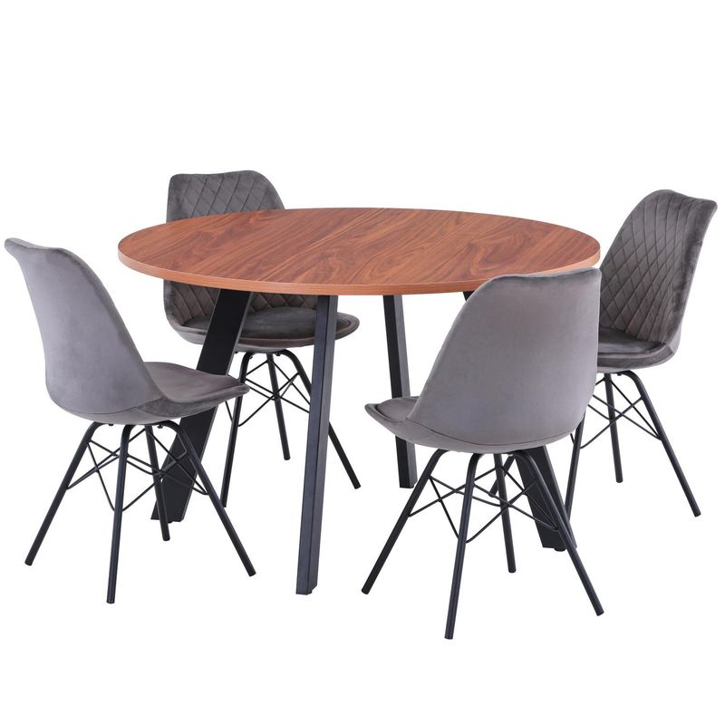 JUST HOME COLLECTION - Juego de Comedor Carson 4 Sillas Mesa Redonda 120x76x120 cm Madera/Negro