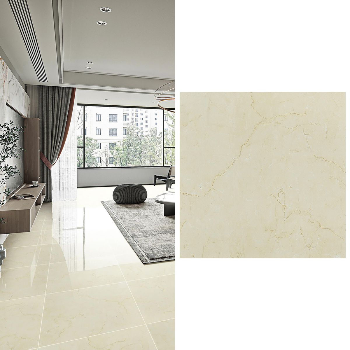 HOLZTEK - Gres Porcelánico 60x60 cm Pulido Veta Beige Beige 1.44 m2
