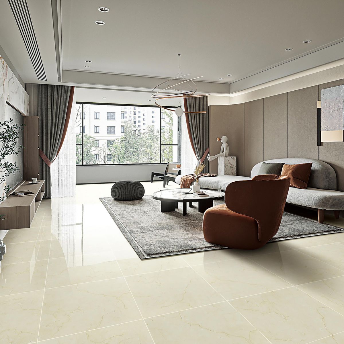 HOLZTEK - Gres Porcelánico 60x60 cm Pulido Veta Beige Beige 1.44 m2