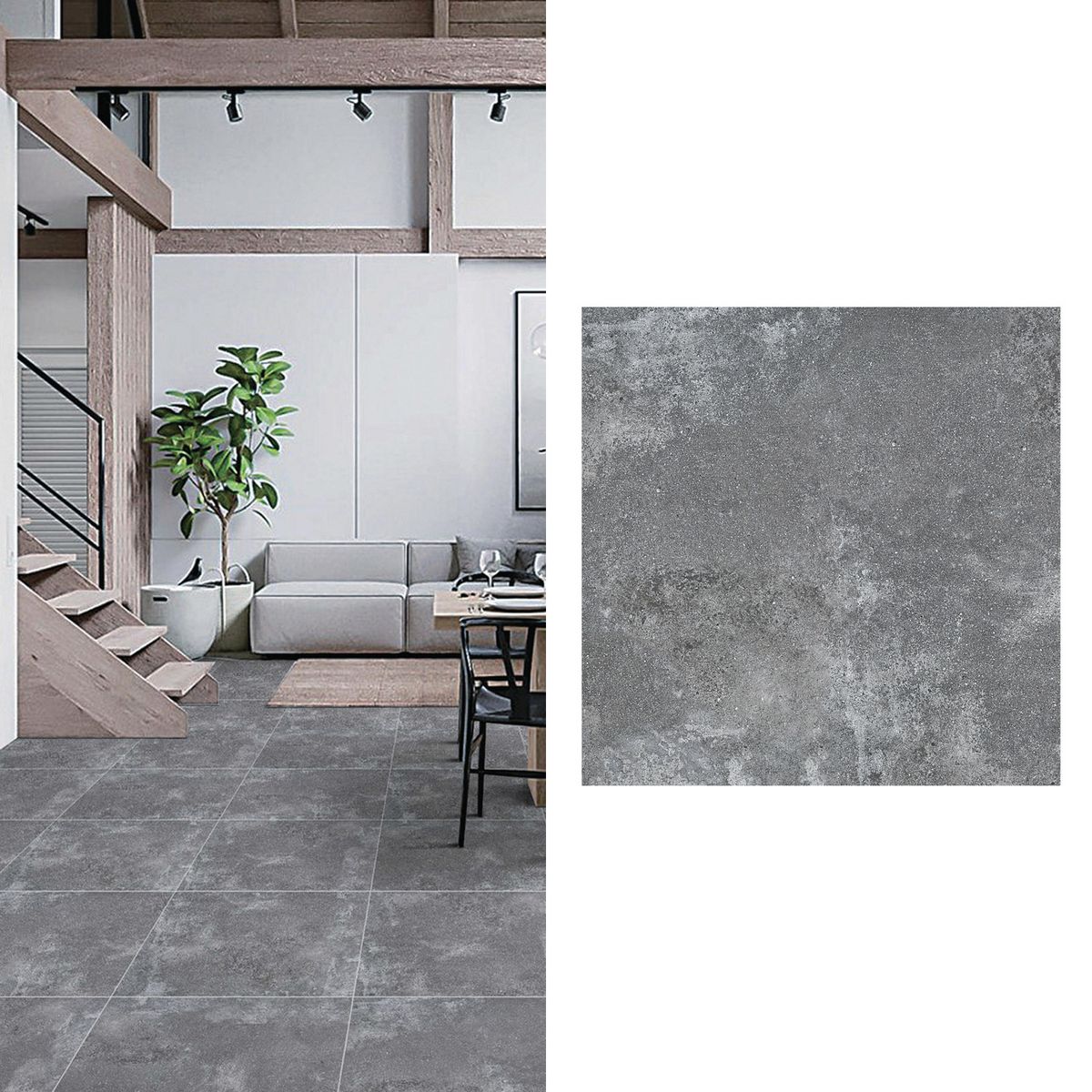 HOLZTEK - Gres Porcelánico 60x60 cm Rust Dark Grey Gris Oscuro 1.44 m2