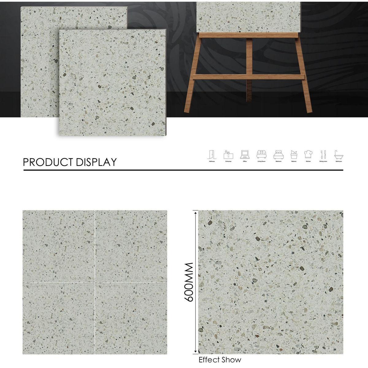 HOLZTEK - Gres Porcelánico 60x60 cm Terrazo Bw Blanco/Negro 1.44 m2