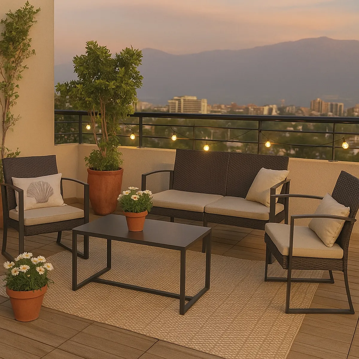 JUST HOME COLLECTION - Juego de Terraza Comedor 4 Personas Mendoza