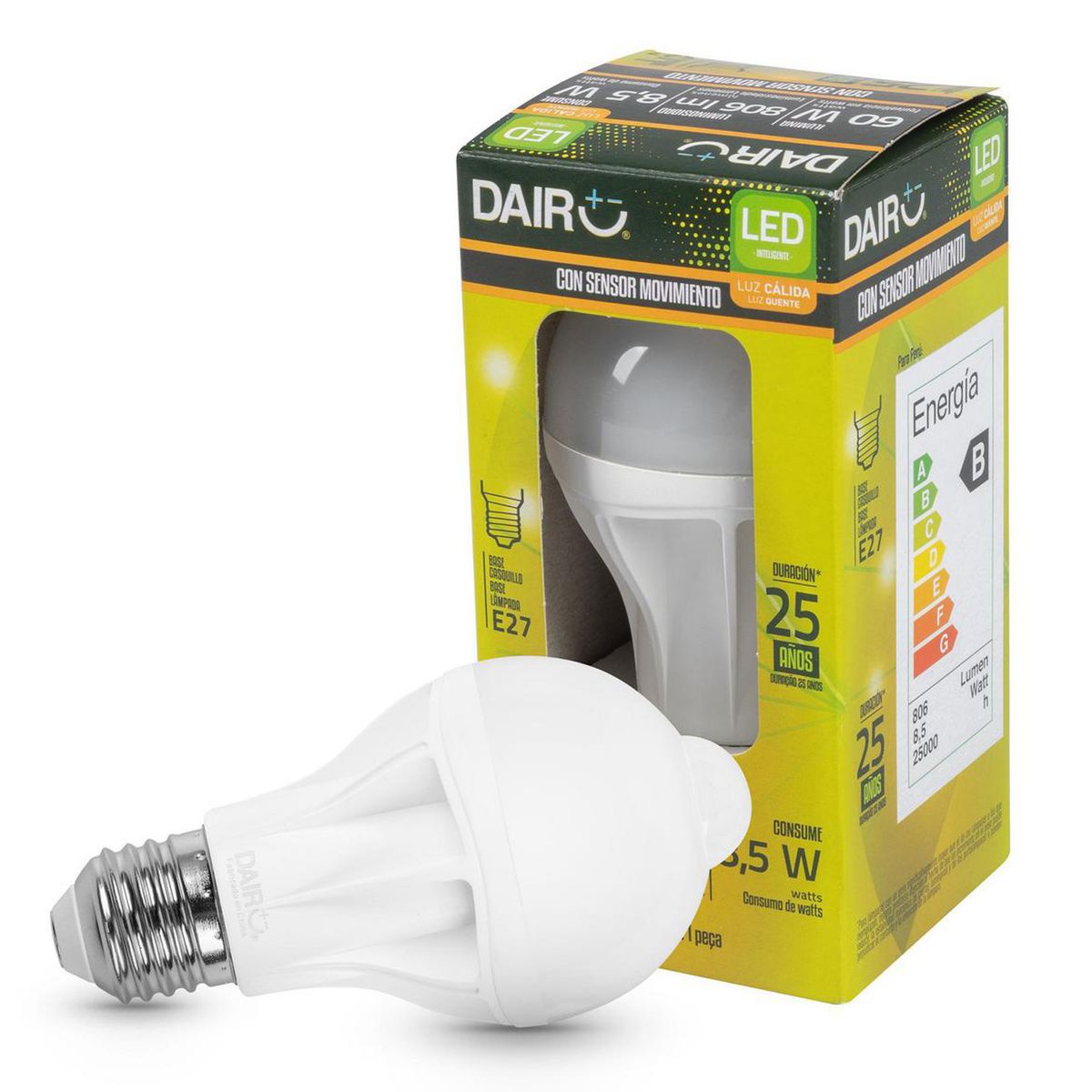DAIRU - Ampolleta Led Sensor Movimiento 9 W E27 806 lm Luz Fría
