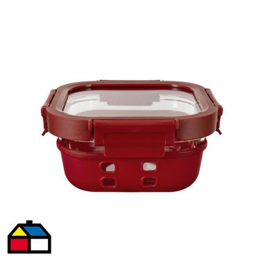 Contenedor vidrio 800 ml funda silicona rojo