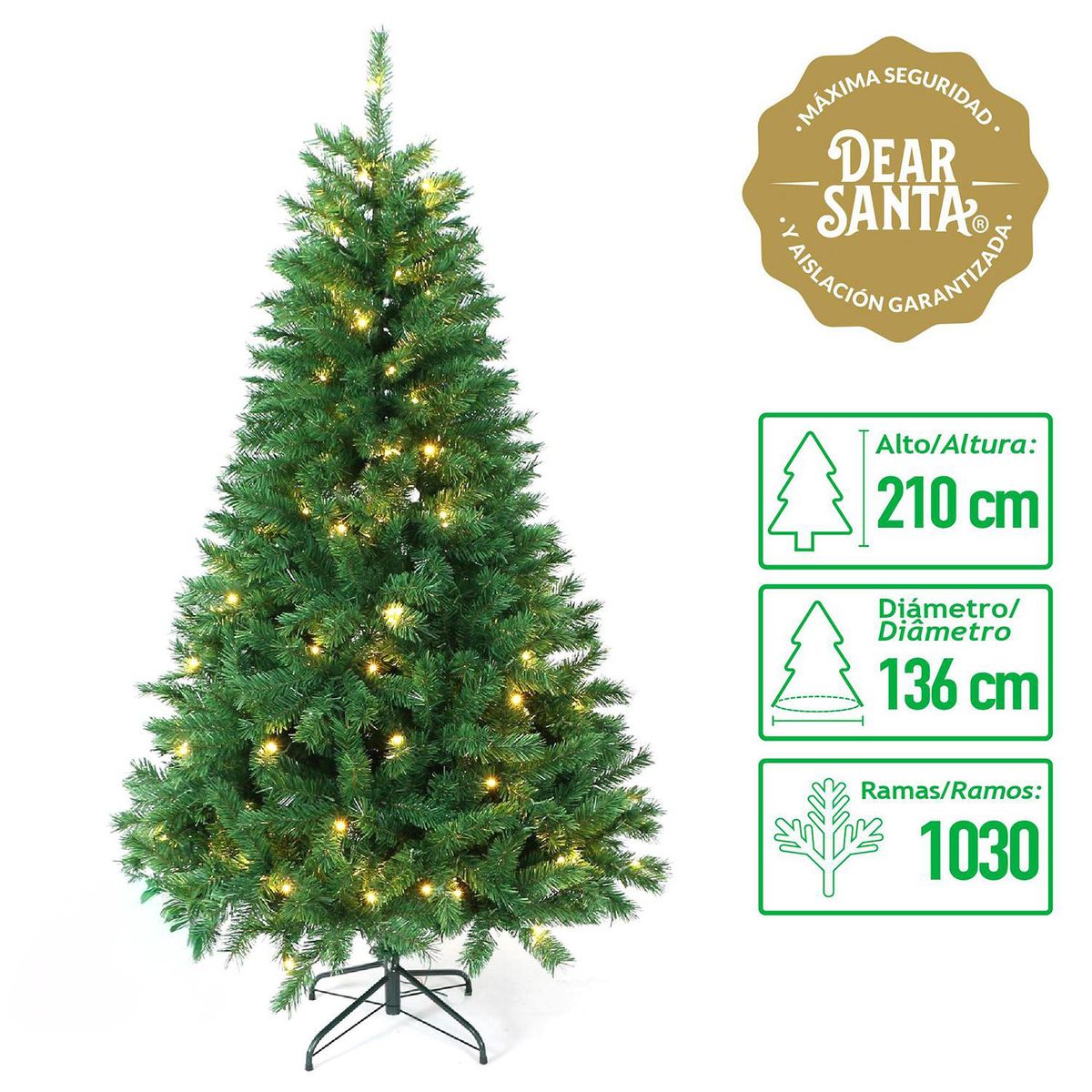 DEAR SANTA - Árbol de Navidad 1030 Ramas 280 Led 136 x 210 cm Verde