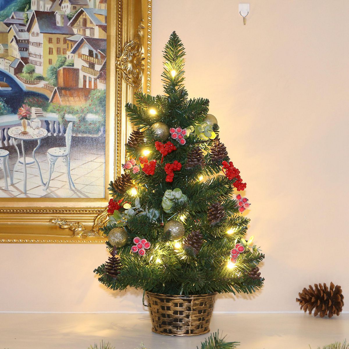 DEAR SANTA - Árbol Navidad Pequeño 33x60cm con Luces 60 Ramas 20 Luces