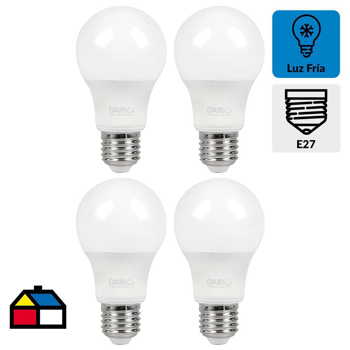 DAIRU - Pack 4 Ampolletas Led 12 W E27 1350 lm Luz Fría