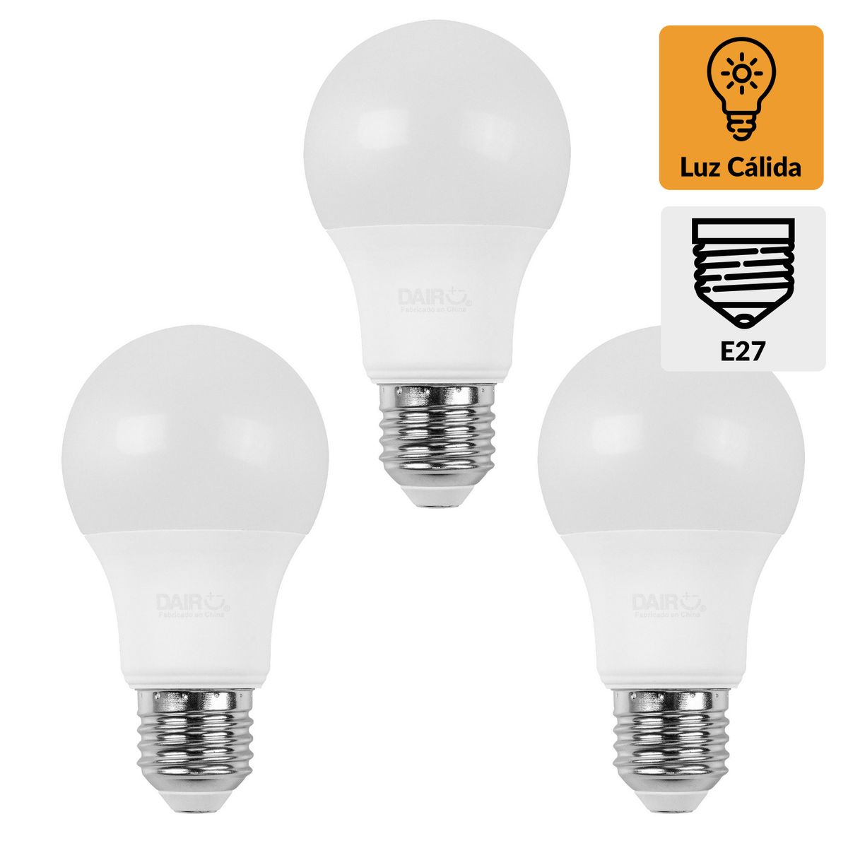 DAIRU - Pack 3 Ampolletas Led 60 W E27 806 lm Luz Cálida