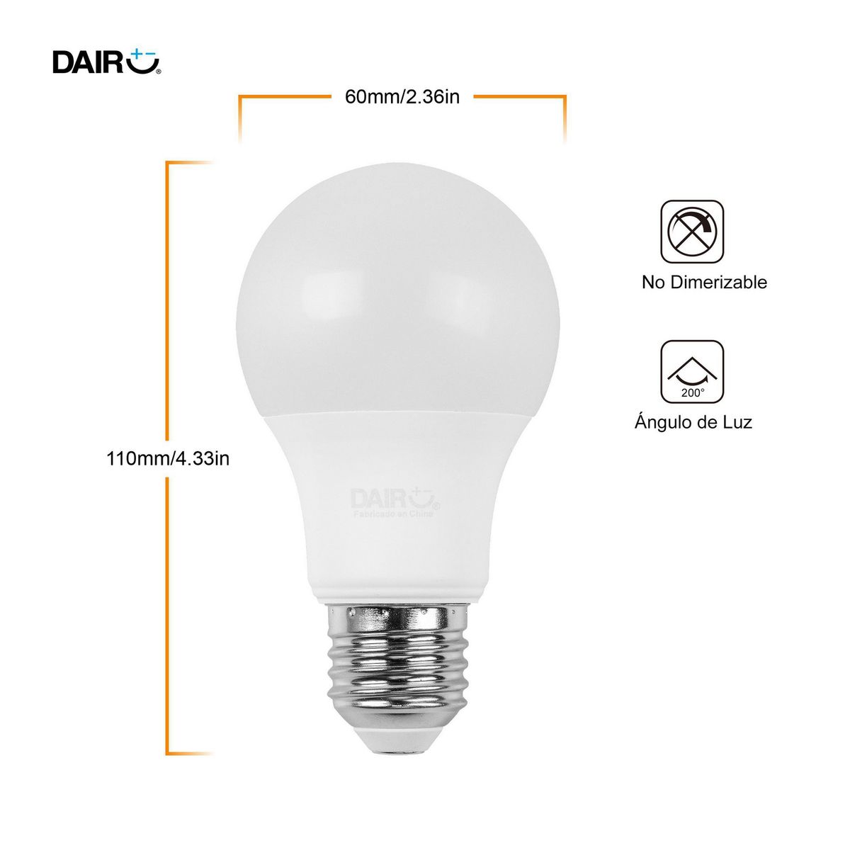 DAIRU - Pack 3 Ampolletas Led 60 W E27 806 lm Luz Cálida