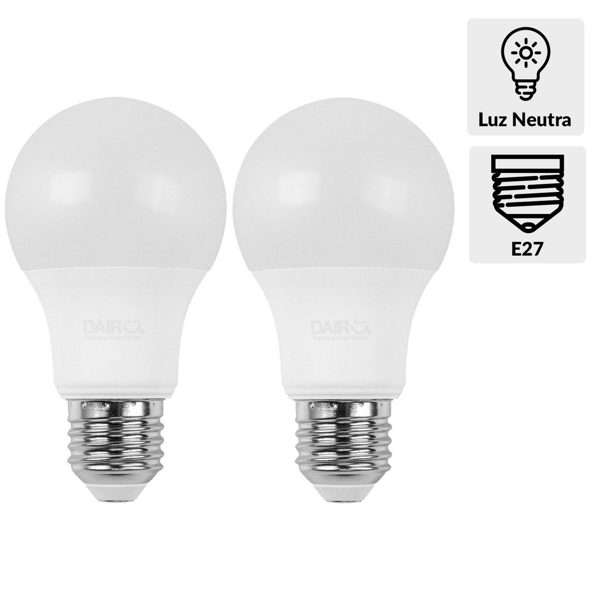 DAIRU - Pack 2 Ampolletas Led 60 W E27 806 lm Luz Neutro