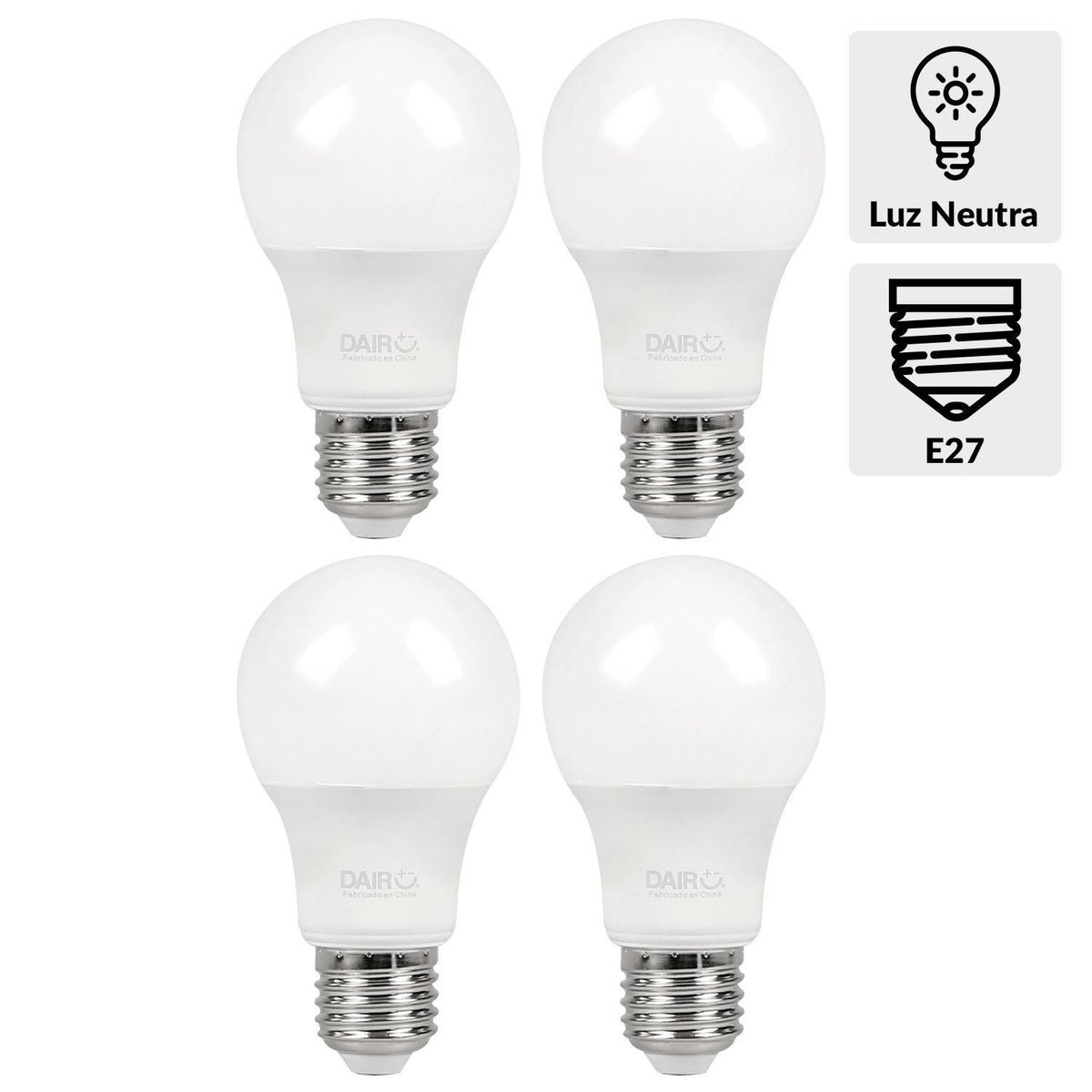 DAIRU - Pack 4 Ampolletas Led 10.5 W E27 1060 lm Luz Neutro