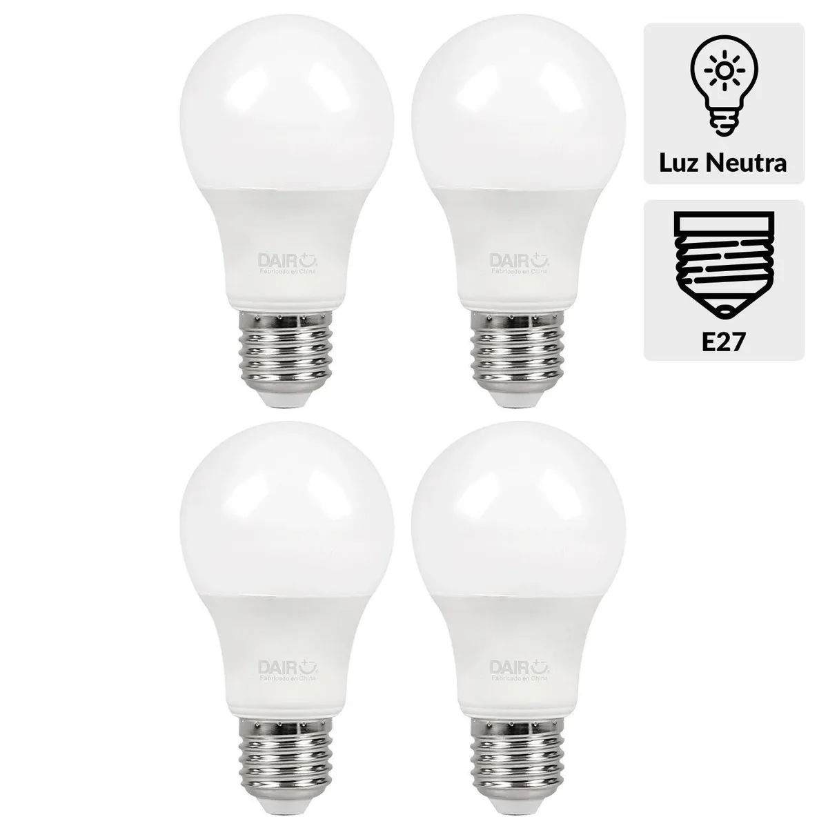 DAIRU - Pack 4 Ampolletas Led 60 W E27 806 lm Luz Neutro