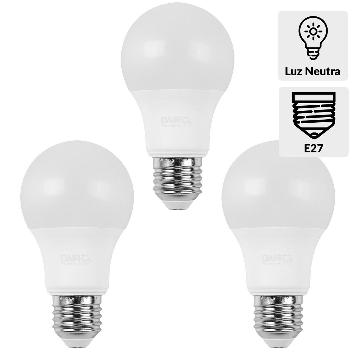 DAIRU - Pack 3 Ampolletas Led 60 W E27 806 lm Luz Neutro