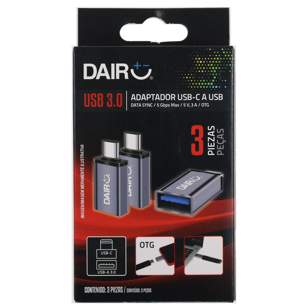 DAIRU - Set 3 piezas adaptador tipo USB a 3.0 a Tipo C