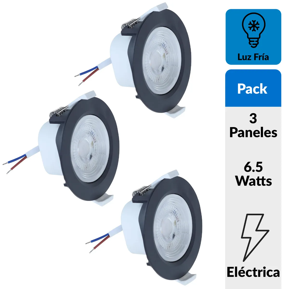 DAIRU - Pack 3 Paneles Led negros 6,5W Luz Fría