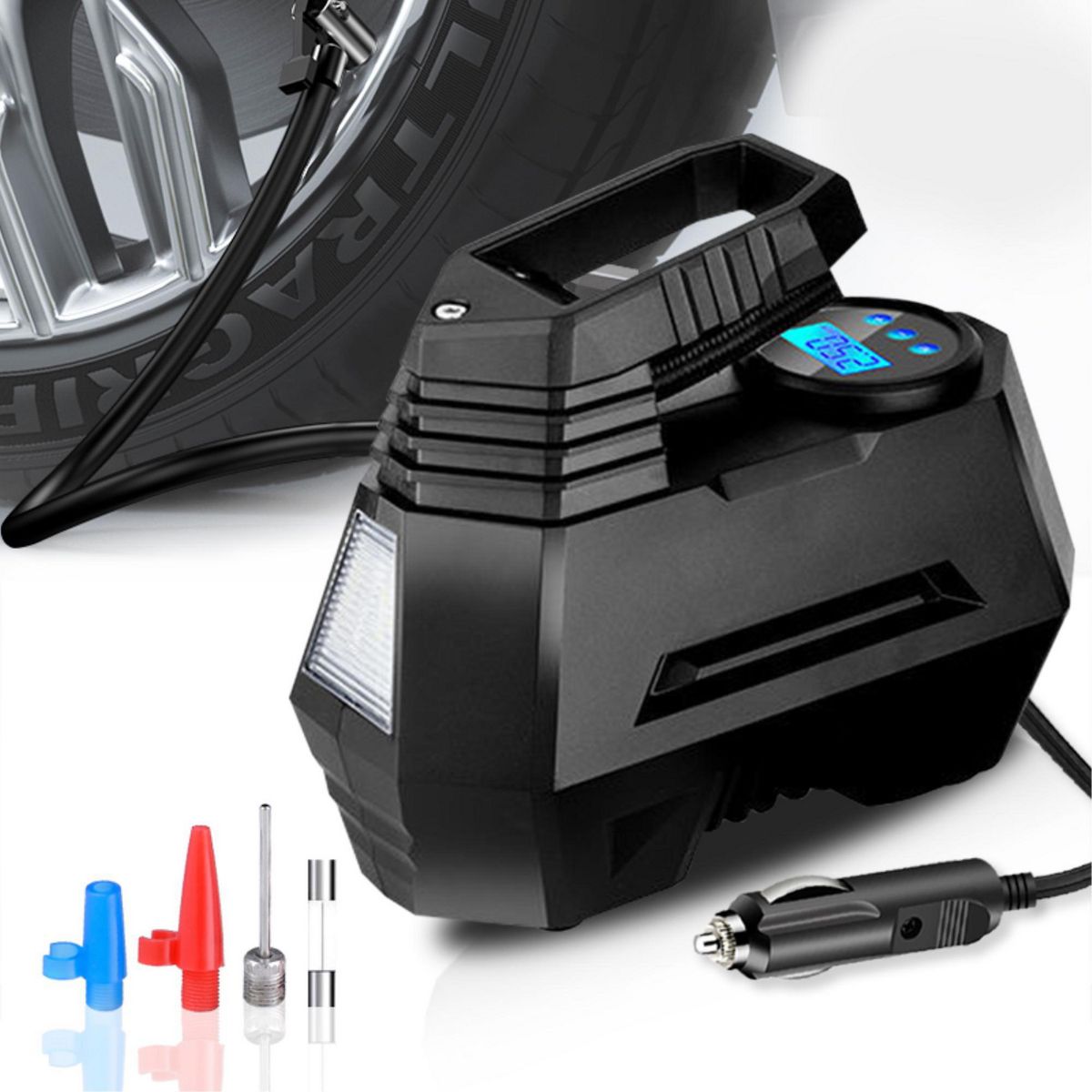 AUTOSTYLE - Compresor de Aire Digital Autostyle 12v con 4 Adaptadores para Auto