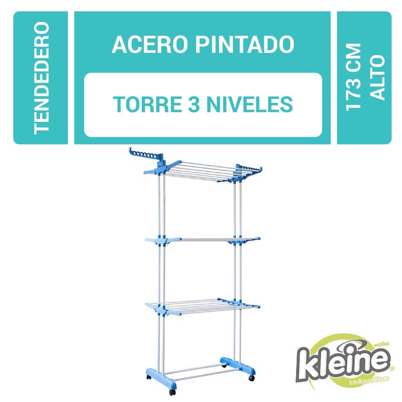 KLEINE WOLKE - Tendedero de Ropa Torre 3 Niveles Plegable Acero 64x73x173 cm Blanco