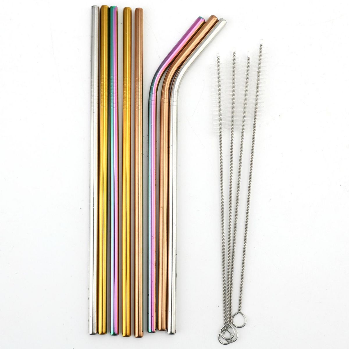 JUST HOME COLLECTION - Set 8 pajitas acero inoxidable + 4 cepillos